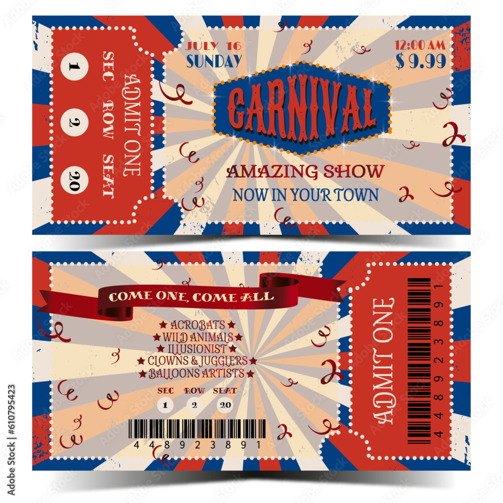 Circus Ticket Template Front And Back Carnival Ticket Ready To Print