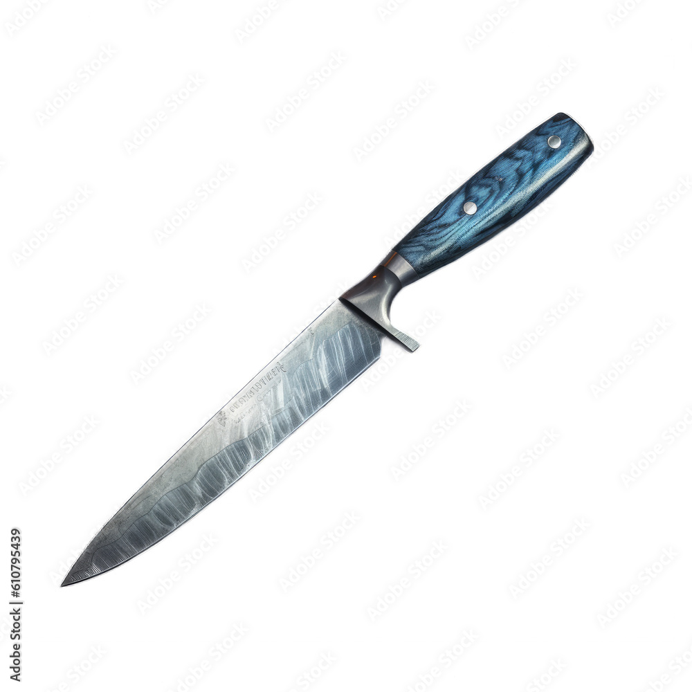 Blue Kitchen Knife, Isolated. Generative AI. Blue Kitchen Knife, Isolated. Generative AI.