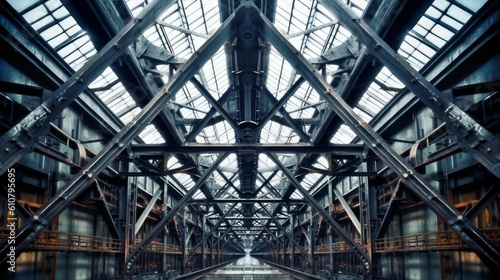 Symmetrical patterns and lines found in industrial structures or machinery. AI generated