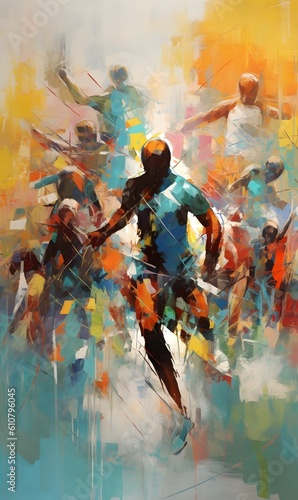 An artistic rendering of the athleticism and grace of competitors in track and field events. Generative AI