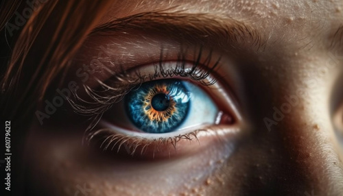 Beauty in Focus One Woman Blue Eyes Staring Sensually Indoors generated by AI