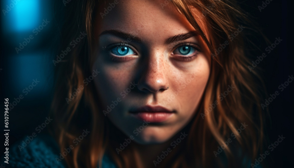 Beautiful woman with long, dark hair exudes confidence and sensuality generated by AI Beautiful woman with long, dark hair exudes confidence and sensuality generated by AI
