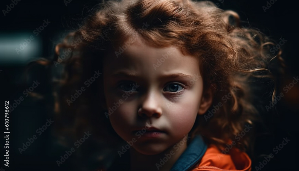 Playful toddler in casual clothing smiles outdoors, surrounded by nature generated by AI