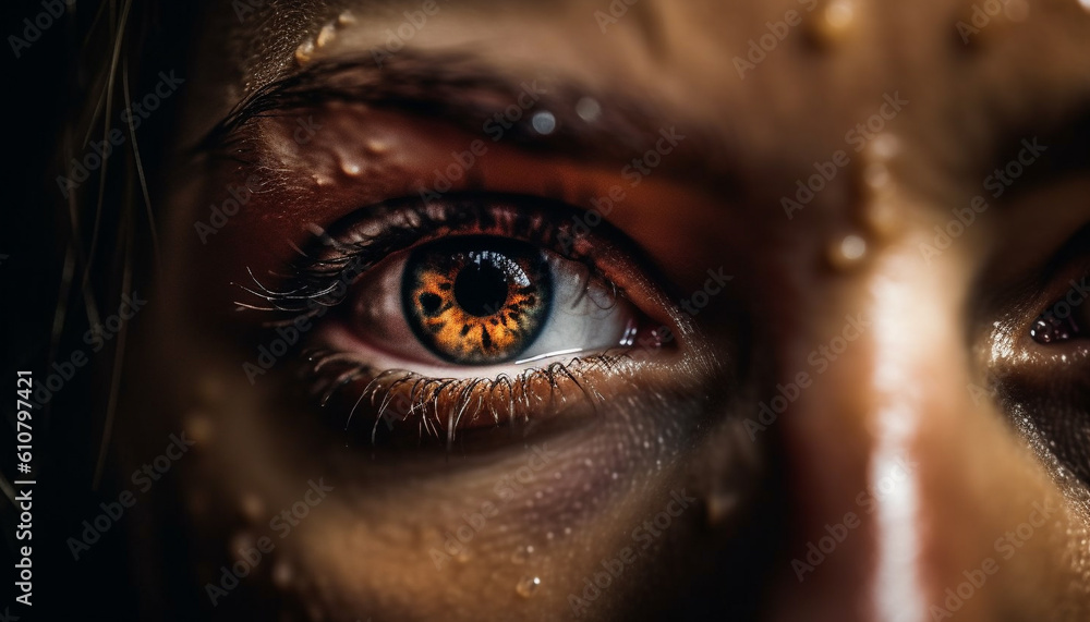 Beautiful young woman staring sensually with wet eyelashes outdoors generated by AI Beautiful young woman staring sensually with wet eyelashes outdoors generated by AI