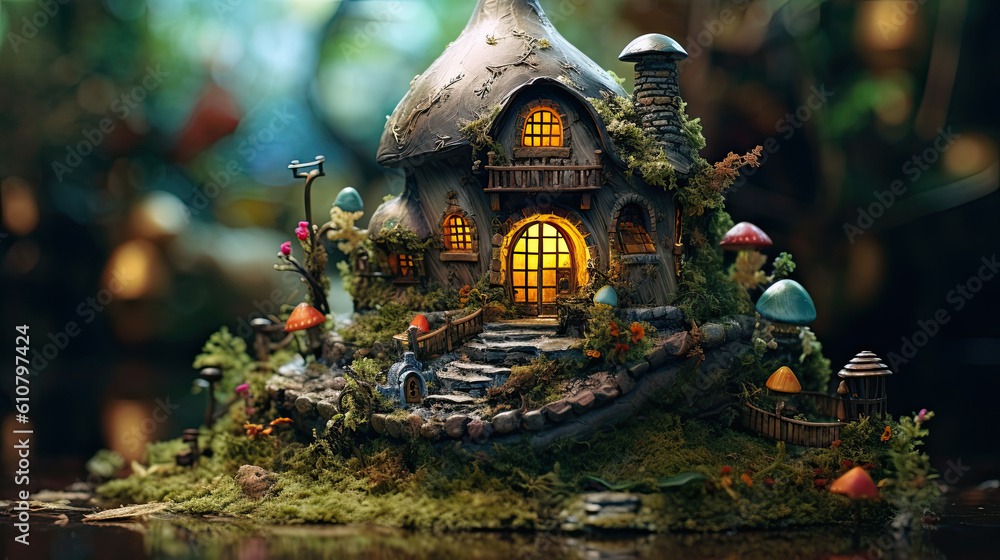 Fototapeta premium Illustration about fantasy fairy house - AI generated image