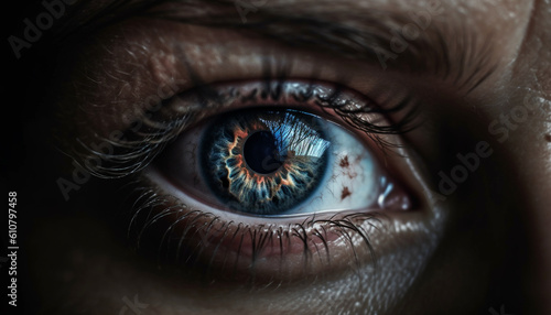 Selective focus captures abstract beauty of blue eyed human gaze generated by AI