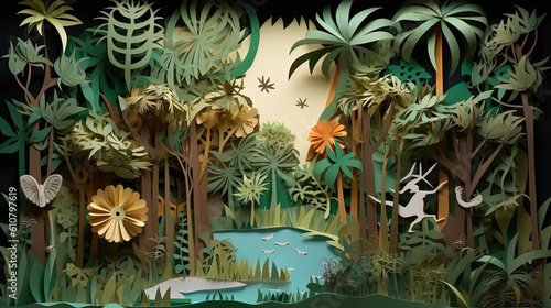 Paper art jungle illustration
