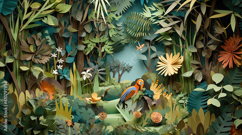 Fototapeta Naklejka Na Ścianę i Meble -  Paper art jungle illustration