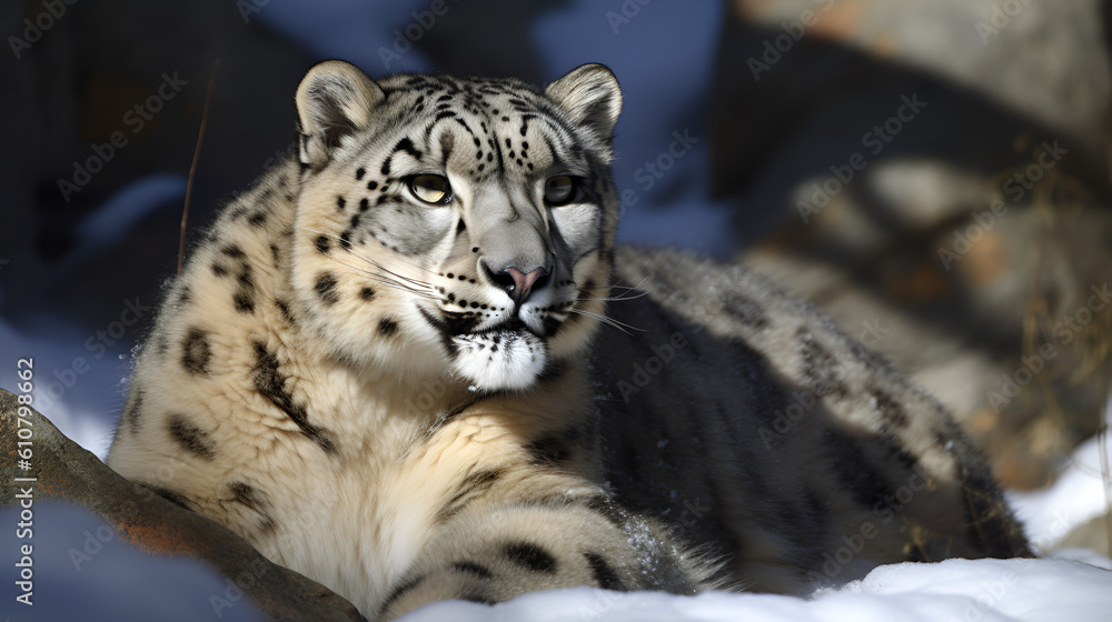 A snow leopard, In snow mountain A snow leopard, In snow mountain