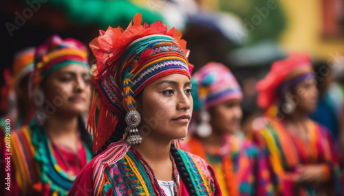 Colorful Indigenous Festival Celebrates Traditional Clothing and Cultures Outdoors generated by AI