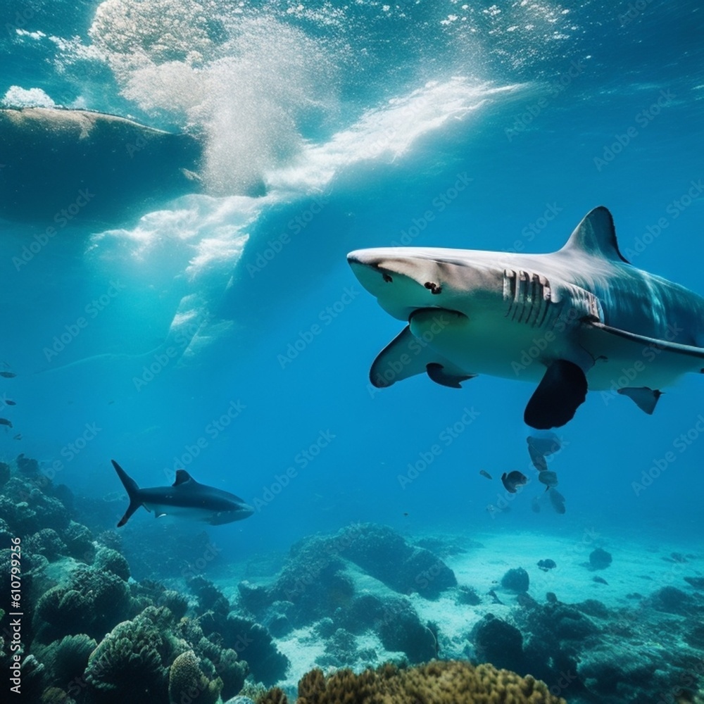 Fototapeta premium Ocean's Majesty: Exploring the Captivating World of Sharks Generated Ai