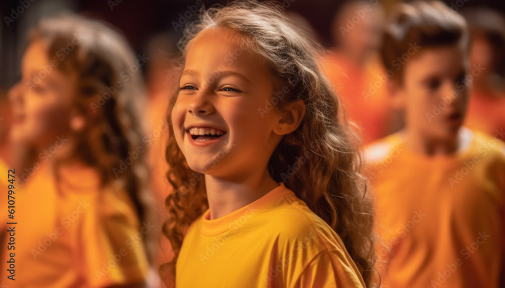 A group of cheerful children smiling and playing together outdoors generated by AI