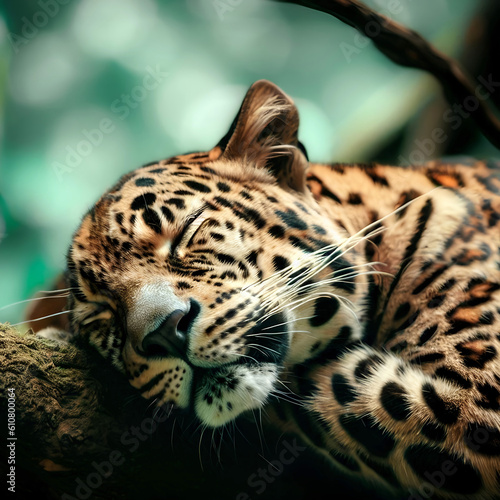 portrait of a sleeping leopard  generative ai 