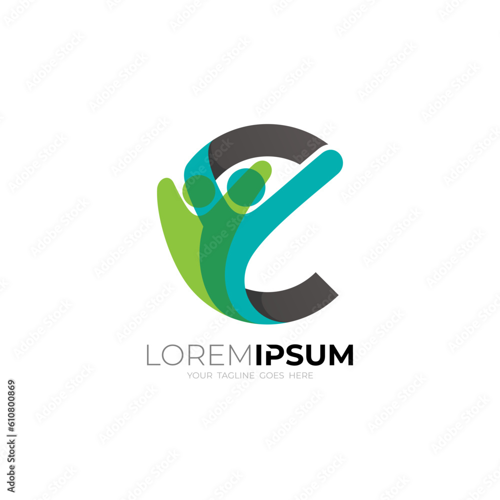 Letter C logo with people care design template, family icon Letter C logo with people care design template, family icon