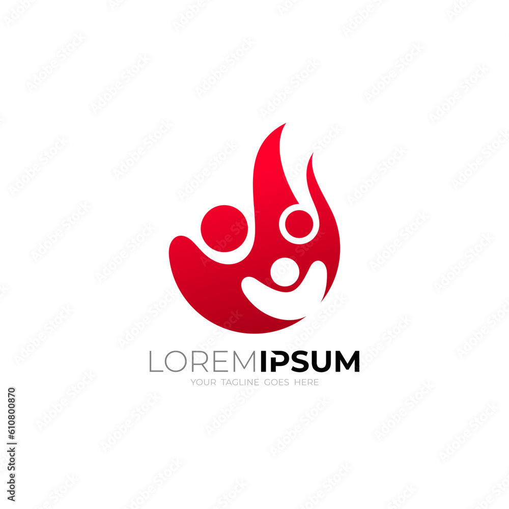 Family care logo with fire design vector, red color, hot Family care logo with fire design vector, red color, hot
