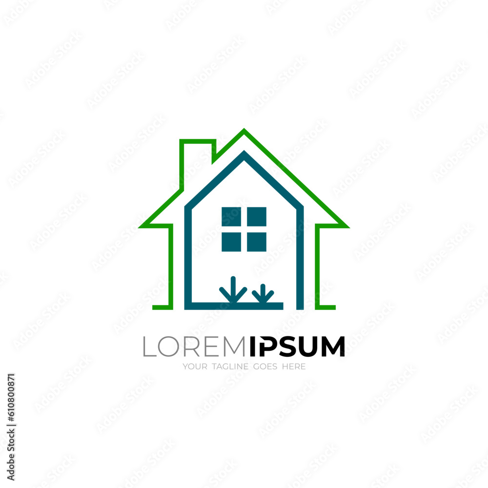 Building logo with simple, house icon template ,line style, real estate