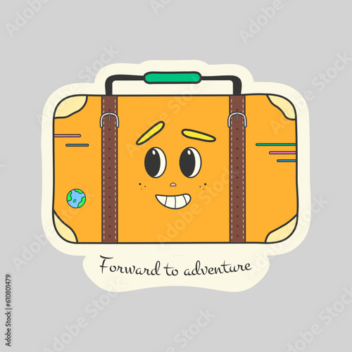 Suitcase sticker with inscription in flat style
