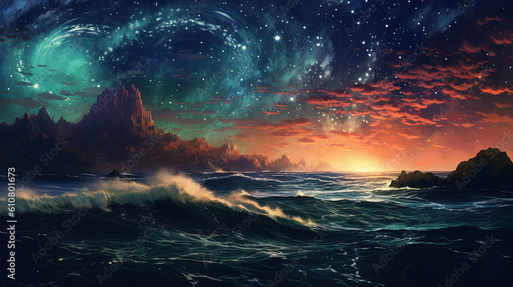 The night sky was a riot of colors with the stars and ocean waves