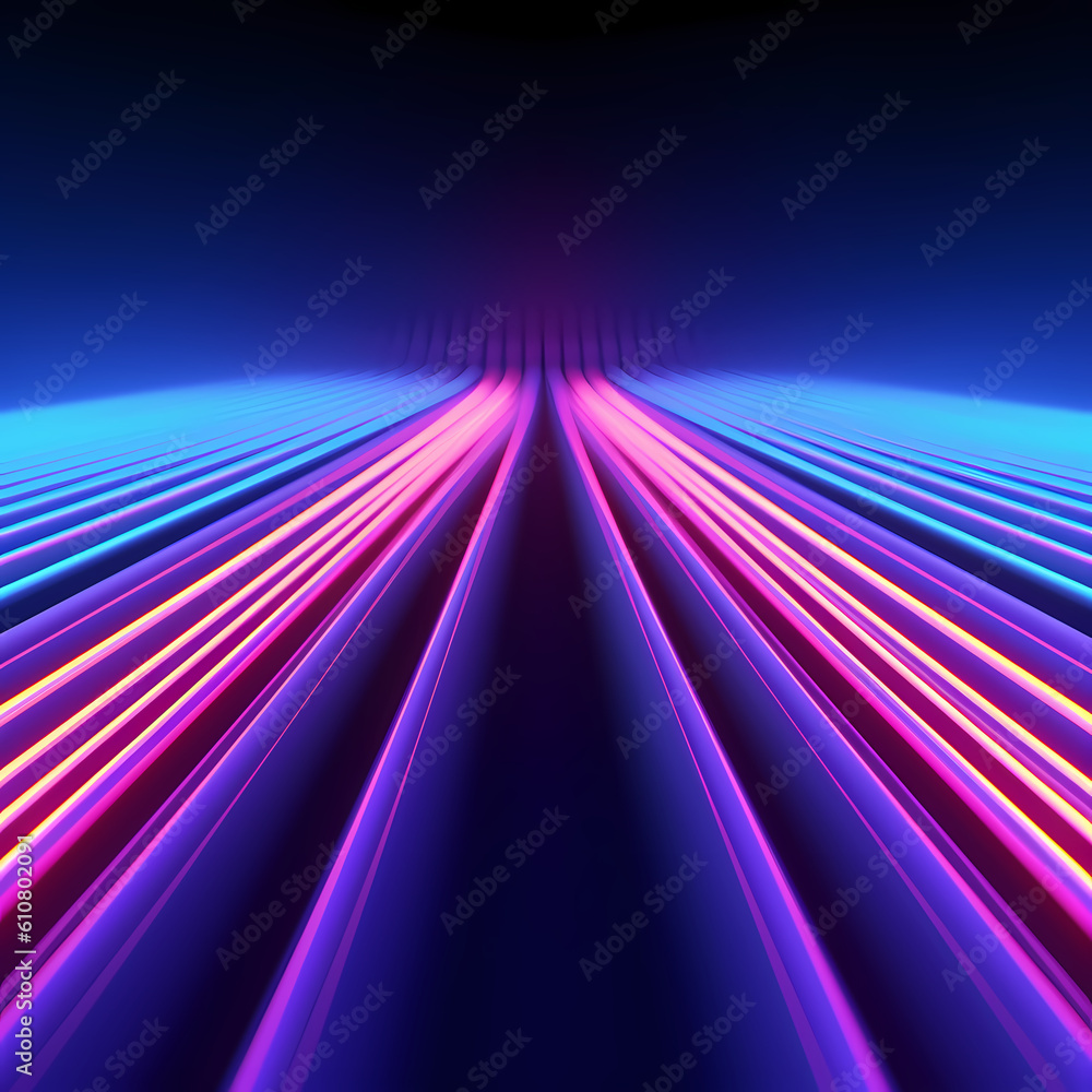 3D Render. Neon Lights and beams and rays of light on a dark background. Abstract Wallpaper. Generative AI - obrazy, fototapety, plakaty 