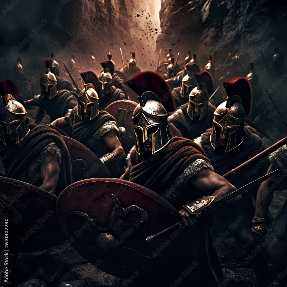 Fototapeta premium Spartan Soliders Fighting Through Ravine, Ancient Greece Italy