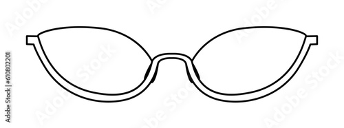 Semi Rimless Cat Eye frame glasses fashion accessory illustration. Sunglass front view for Men, women, unisex silhouette style, flat rim spectacles eyeglasses with lens sketch style outline isolated