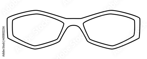 Futuristic Octagon frame glasses fashion accessory illustration. Sunglass front view for Men, women, unisex silhouette style, flat spectacles eyeglasses with lens sketch isolated on white background