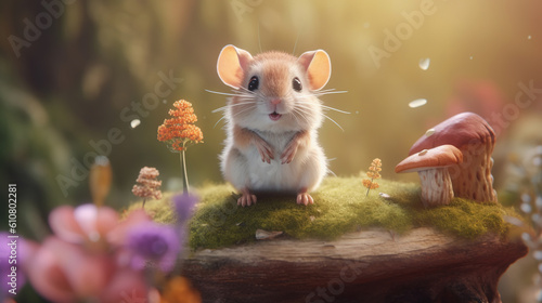 Whimsical cute animal sitting on the wood © Absent Satu