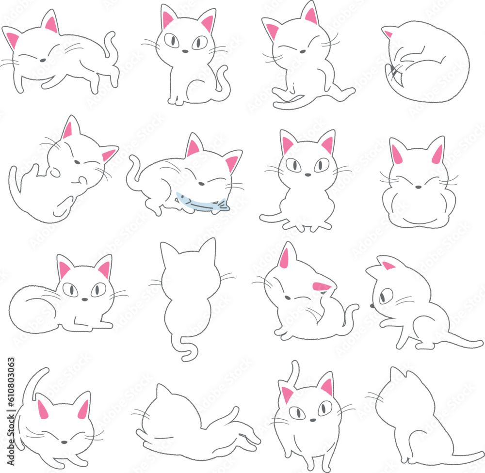 白猫のベクターイラストセット 白猫のベクターイラストセット