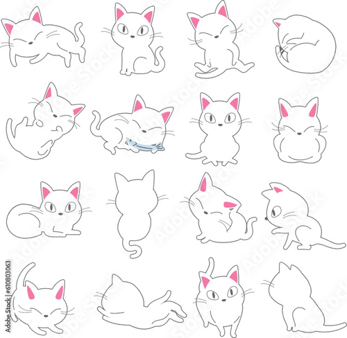 白猫のベクターイラストセット