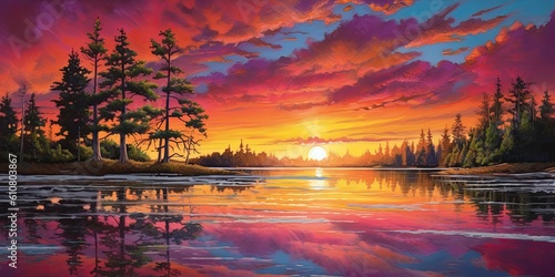 Radiant Sunsets series of stunning sunset landscapes Generative AI Digital Illustration Part#060623 
