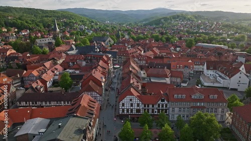 Drone shot of Wernigerode . It is a town in the Harz district of central Germany