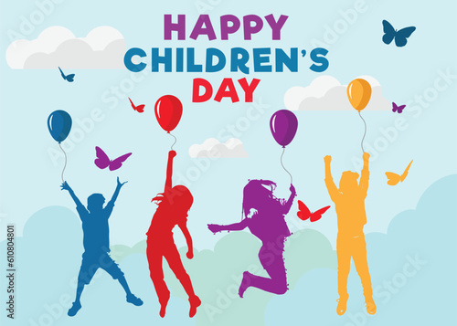 international-Children's-day-with-4 -kids-silhouette.