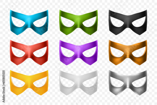Vector Super Hero Masks Set. Face Character, Superhero Comic Book Mask Collection. Superhero Photo Props, Women and Men Masks, Carnival Face Mask, Glasses Isolated on White