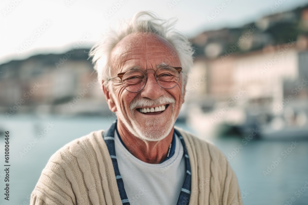 Portrait of a smiling senior man standing in front of the sea. Portrait of a smiling senior man standing in front of the sea.