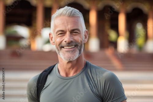 Portrait of smiling senior man standing in park on a sunny day