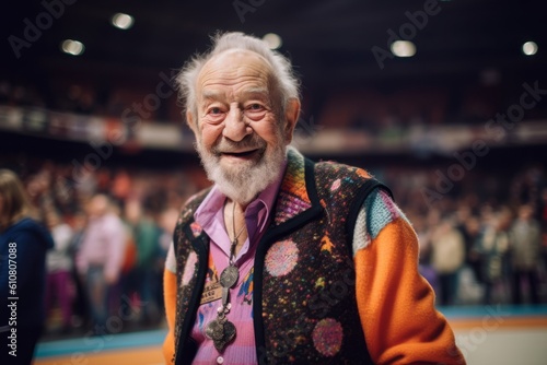 Fashionable man poses in the backstage just before FIVB fashion show during Milan Women's Fashion Week in Milan. photo