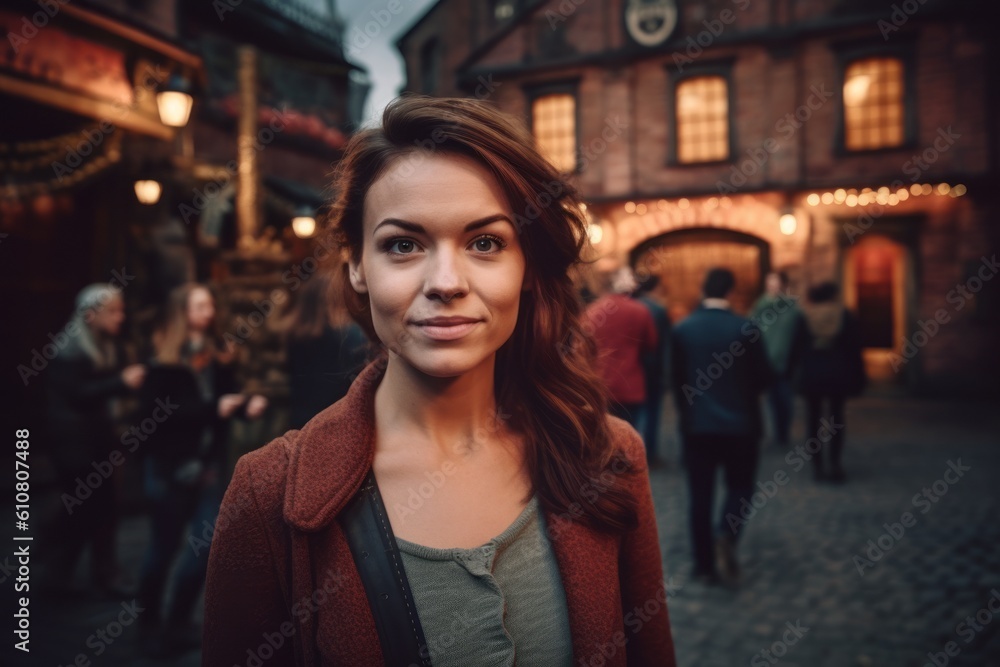 Portrait of a young woman in the old town of Prague.