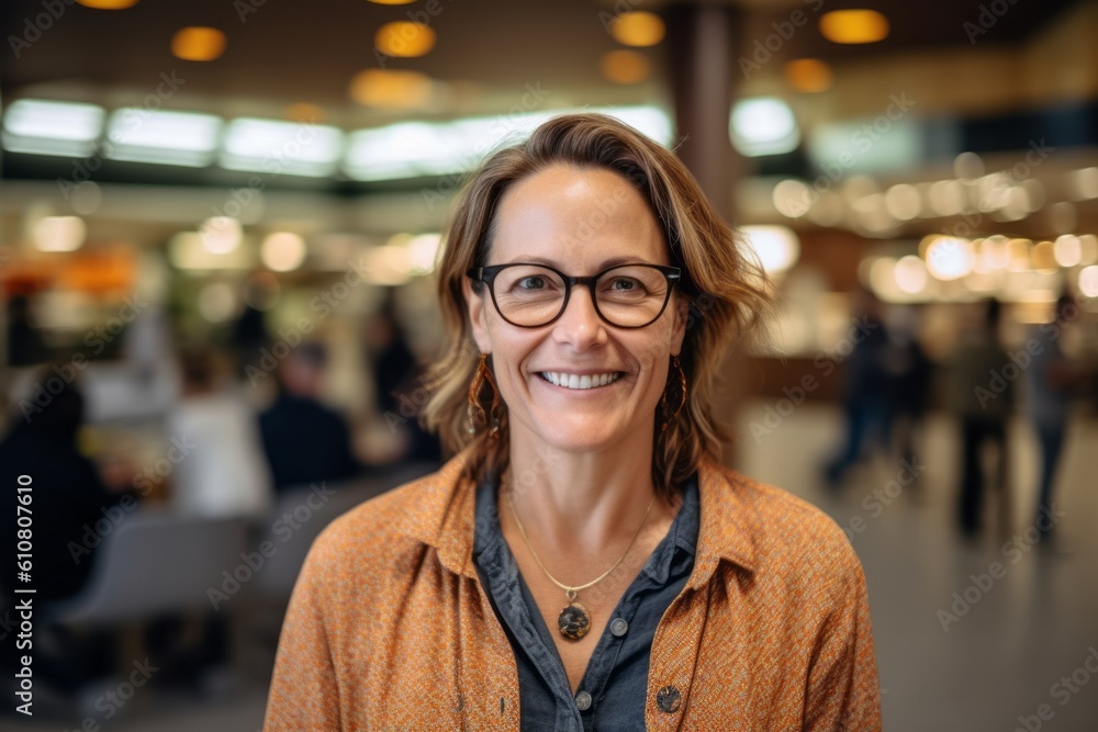 Portrait of a smiling businesswoman with eyeglasses in an office Portrait of a smiling businesswoman with eyeglasses in an office