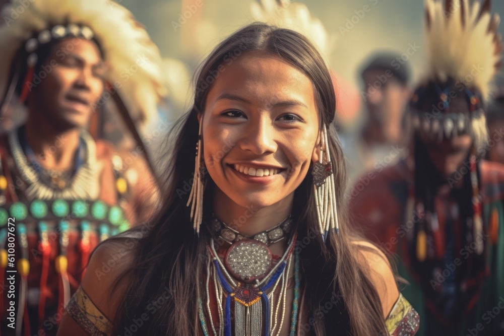 Unidentified Native American woman in traditional costume at the annual Chiang Mai Flower Festival in Chiang Mai, Thailand.