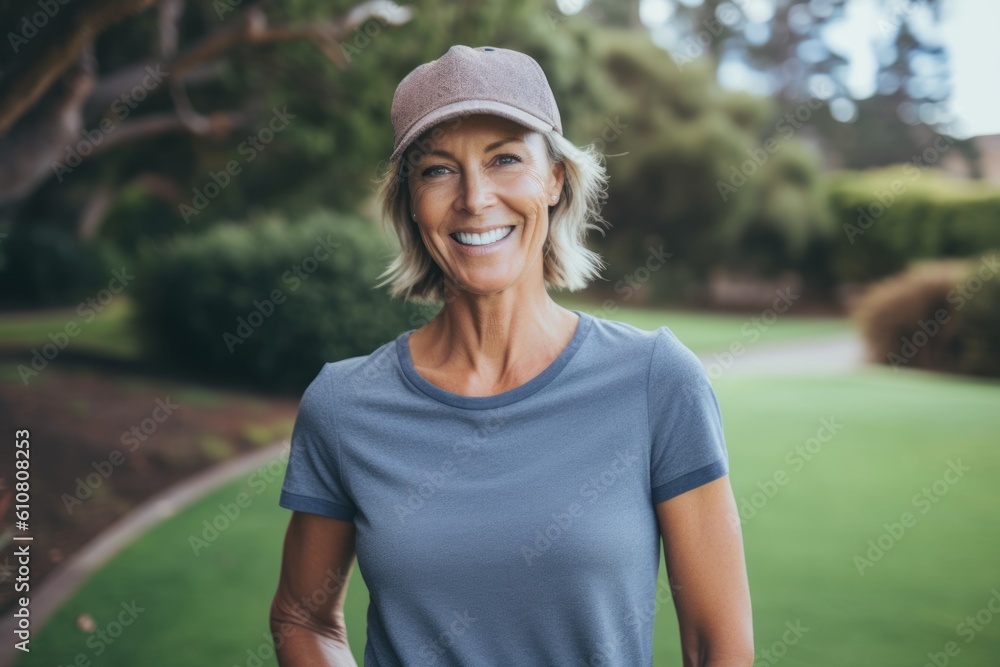 Portrait of smiling mature woman standing in park on a sunny day Portrait of smiling mature woman standing in park on a sunny day