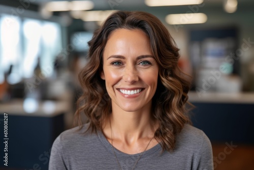 Free Download Portrait of smiling businesswoman standing in office. Smiling businesswoman looking at camera. - GFXLoad