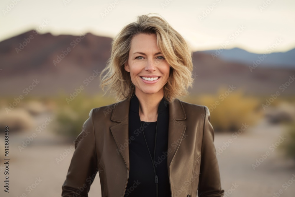 Portrait Of Mature Businesswoman Smiling At Camera In Desert