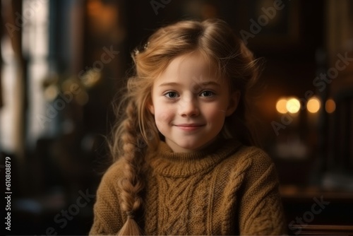 Portrait of a little girl in a warm knitted sweater. © Eber Braun