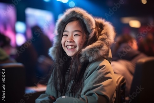 Portrait of a beautiful asian girl in a winter jacket.