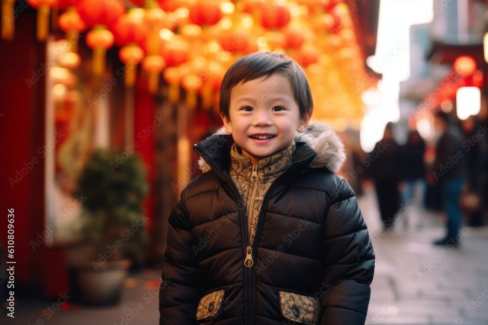 Portrait of a cute little boy in a city street at china Portrait of a cute little boy in a city street at china