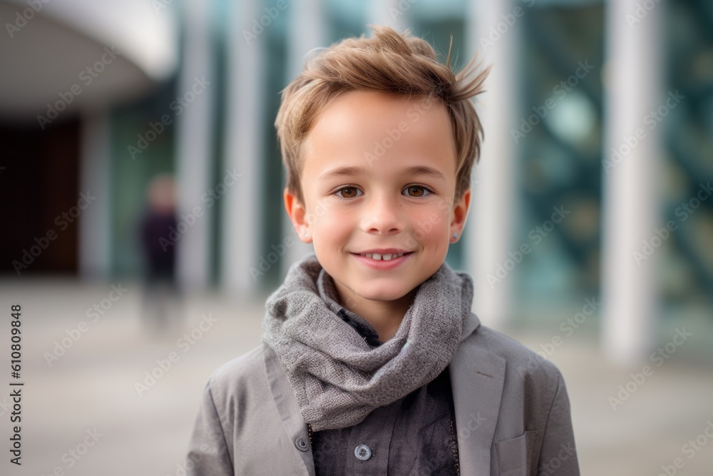 Portrait of a cute little boy in coat and scarf outdoor. Portrait of a cute little boy in coat and scarf outdoor.