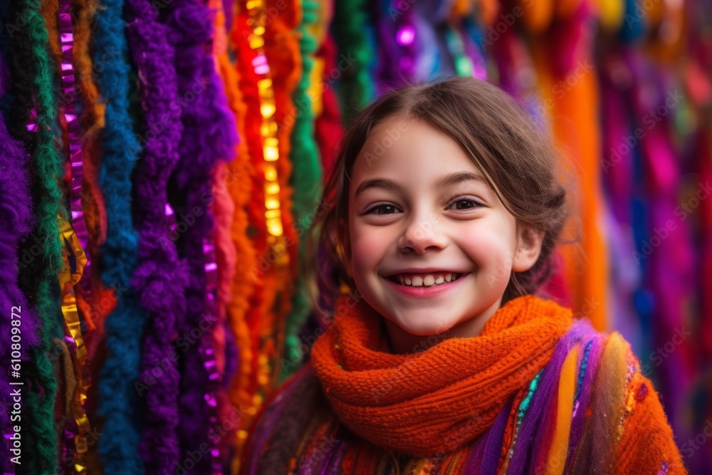 Portrait of a cute little girl in a colorful scarf on the street Portrait of a cute little girl in a colorful scarf on the street