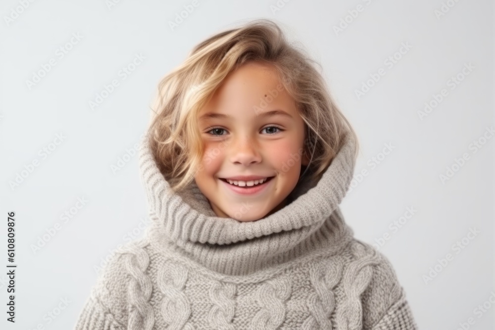 Portrait of a smiling little girl wearing a warm sweater and scarf Portrait of a smiling little girl wearing a warm sweater and scarf