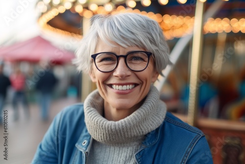 Portrait of smiling senior woman in eyeglasses at amusement park © Robert MEYNER