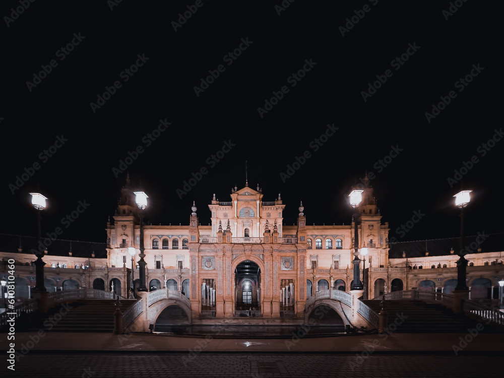 Naklejka premium Plaza de Espana at Night - Star Wars Scenary 08.11.2022 Seville, Spain